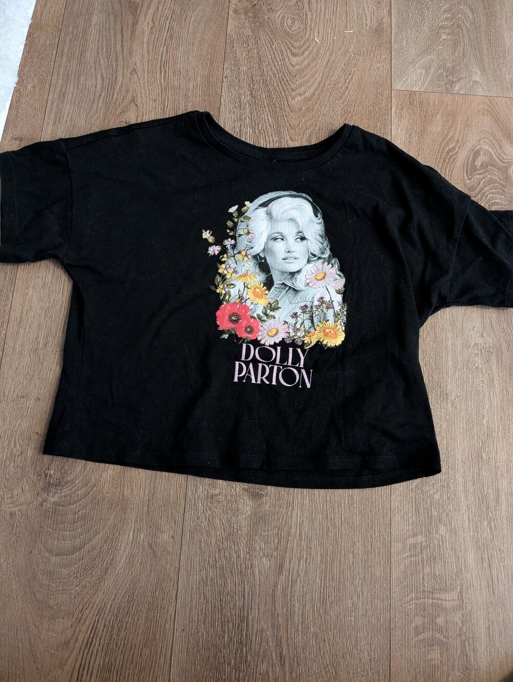 wonder nation Black Dolly Parton Floral Graphic Tee